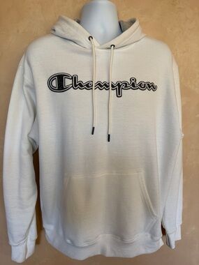 Champion White Pullover Hoodie with Script Logo